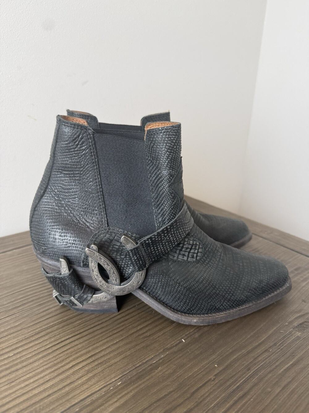 Free People x Understated Leather Lady Luck Western Ankle Boots Black Sz 37/7 US